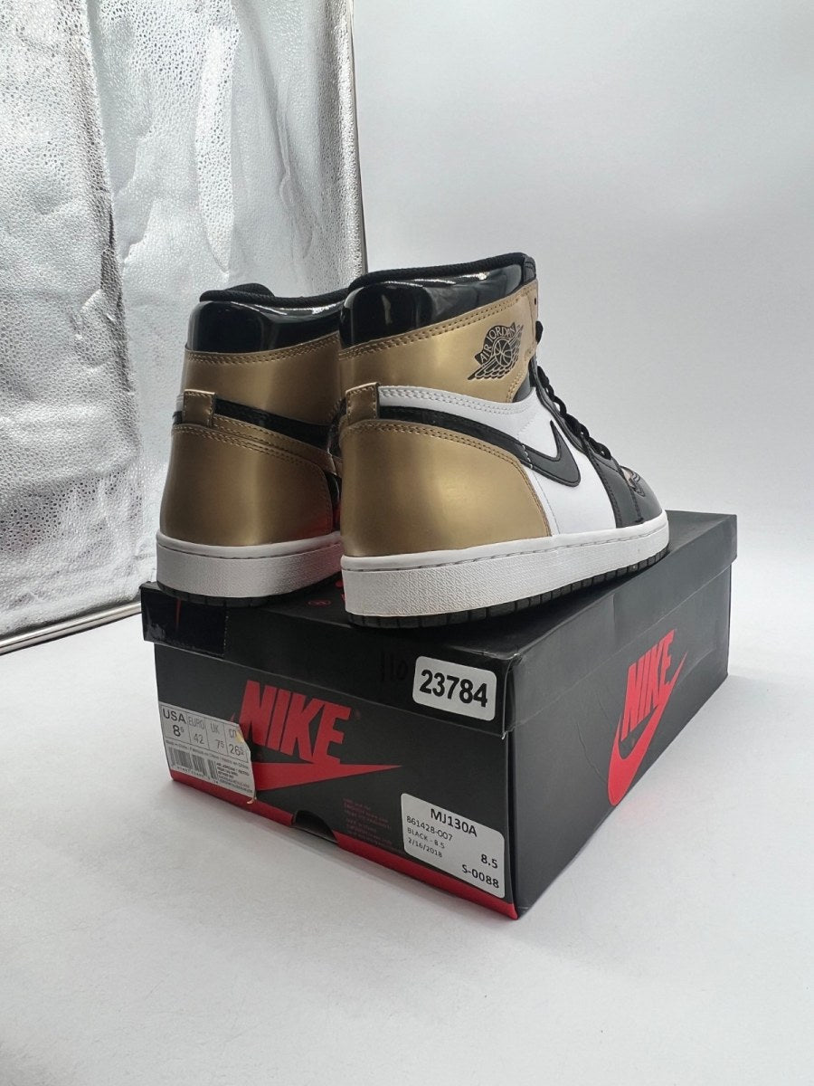Jordan 1 Retro High NRG Patent Gold Toe 8.5 (Lightly Worn Pre-Owned)JordanBlack/Metallic Gold-Summit White - Image 3
