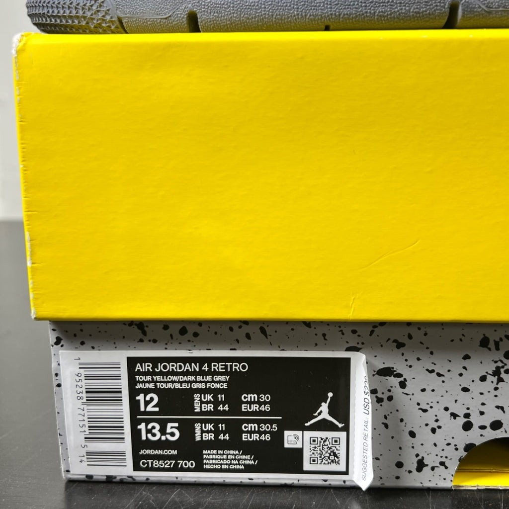 Jordan 4 Retro Lightning (2021) 12 (Moderately Worn Pre-Owned)JordanTour Yellow/White-Dark Blue Grey - Image 4