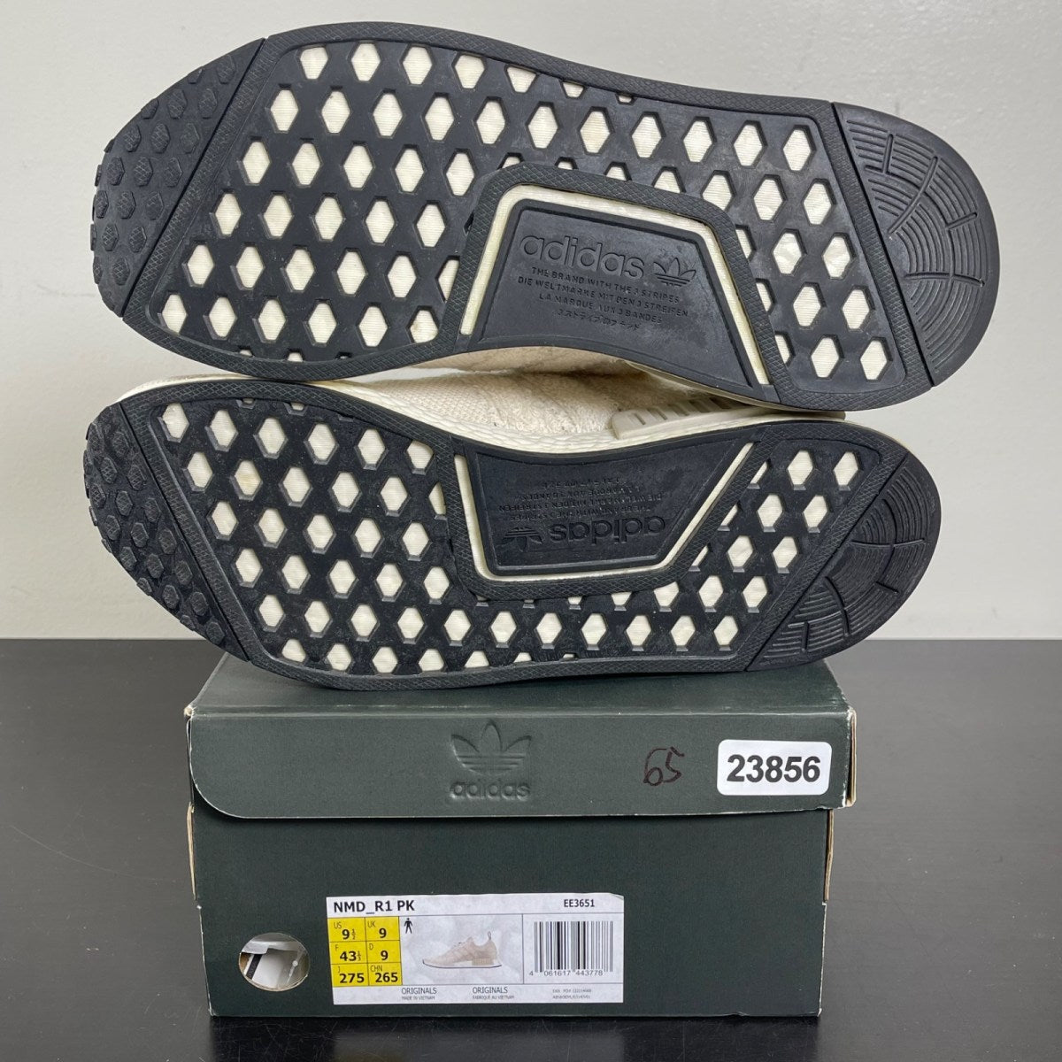 adidas NMD R1 Primeknit Chalk White 9.5 (Moderately Worn Pre-Owned)adidasChalk White/Chalk White/Raw White - Image 5