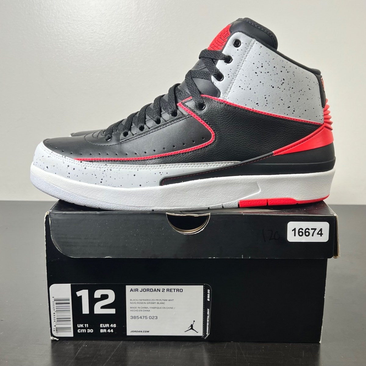 Jordan 2 Retro Infrared Cement 12 (Lightly Worn Pre-Owned)JordanBlack/Infrared 23-Pure Platinum-White - Image 3