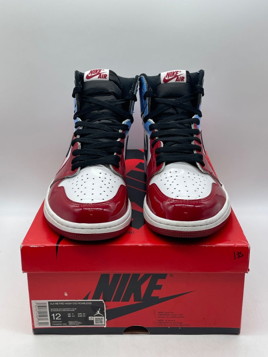 Jordan 1 Retro High Fearless UNC Chicago 12 (Moderately Worn Pre-Owned)JordanWhite/University Blue-Varsity Red-Black - Image 2