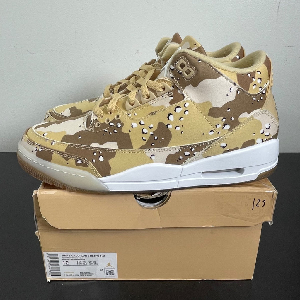 Jordan 3 Retro WNBA Desert Camo (Women's) 12W (Moderately Worn Pre-Owned)JordanDark Driftwood/Sail/Hemp/Velvet Brown/Brilliant Orange/White - Image 3