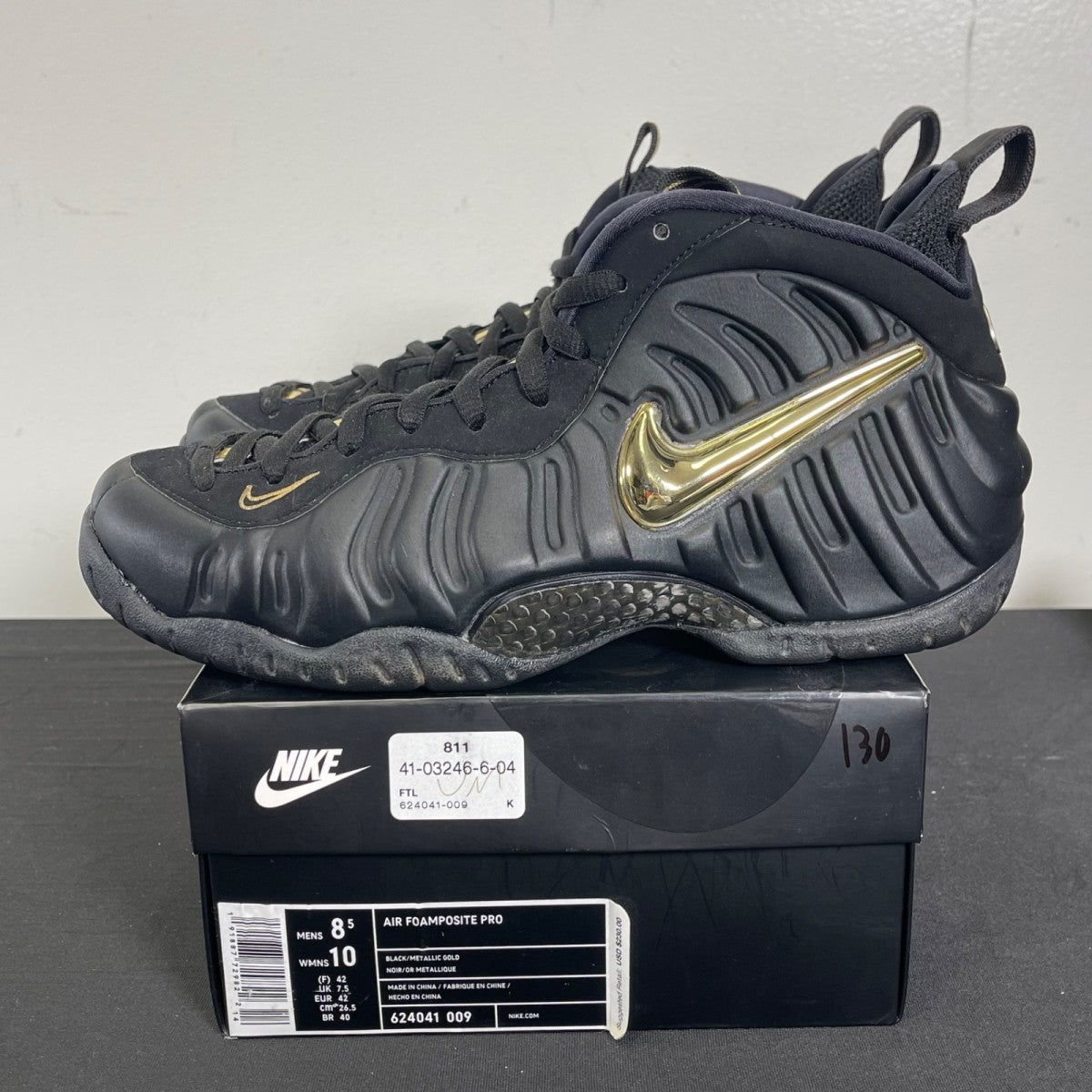 Nike Air Foamposite Pro Black Metallic Gold 8.5 (Moderately Worn Pre-Owned)NikeBlack/Metallic Gold-Black - Image 3