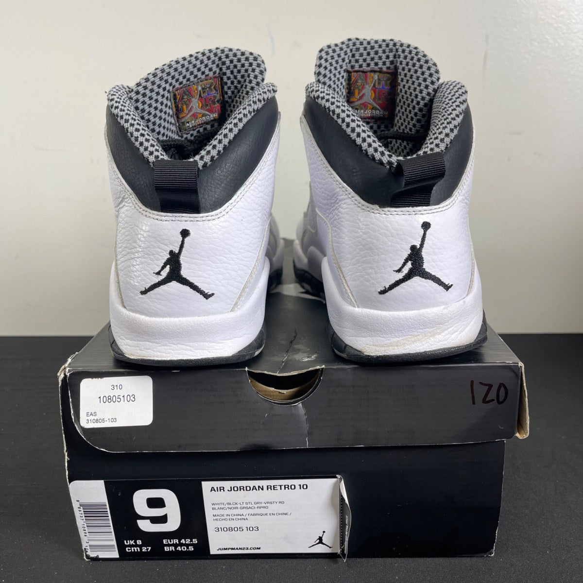Jordan 10 Retro Steel (2013) 9 (Moderately Worn Pre-Owned)JordanWhite/Black-Light Steel Grey-Varsity Maize - Image 4