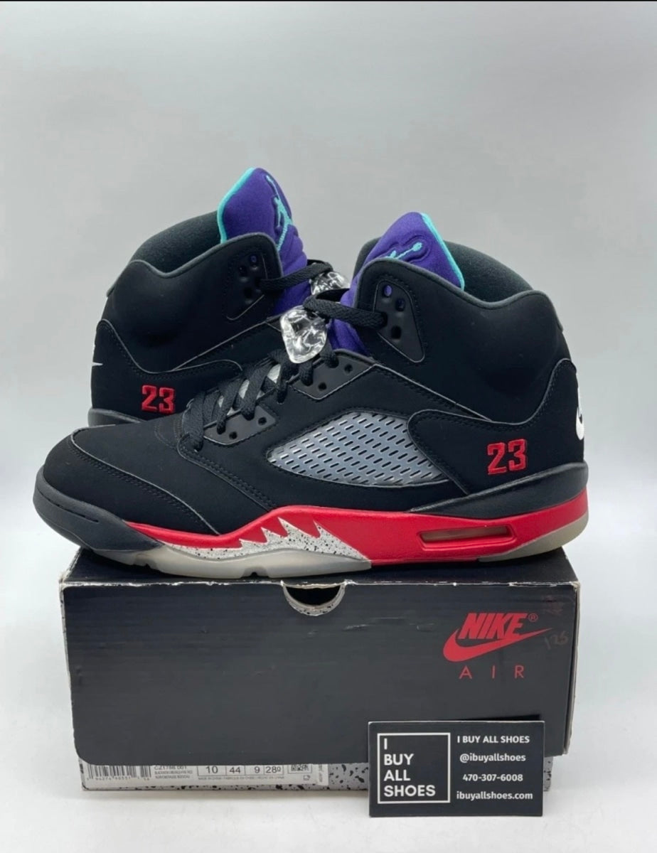 Jordan 5 Retro Top 3 10 (Lightly Worn Pre-Owned)JordanBlack/Fire Red-Grape Ice-New Emerald - Image 1
