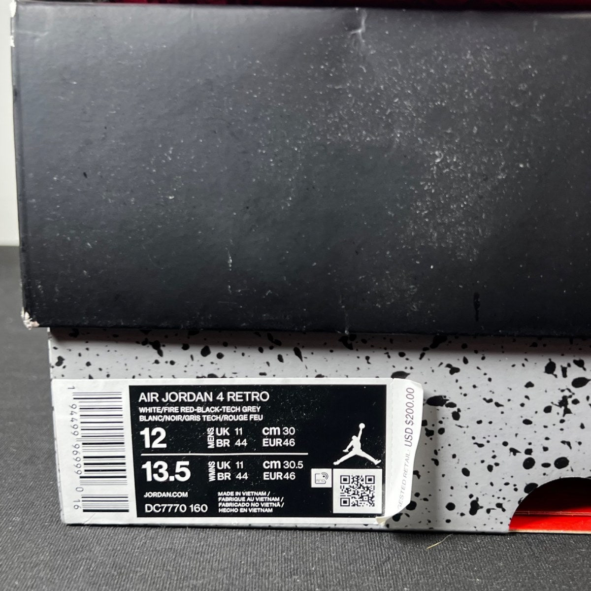 Jordan 4 Retro Fire Red (2020) 12 (Moderately Worn Pre-Owned)JordanWhite/Black-Tech Grey-Fire Red - Image 4