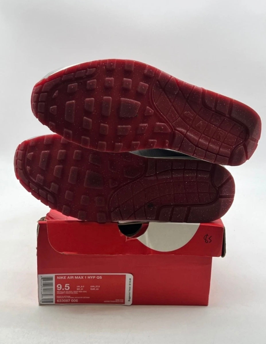 Nike Air Max 1 Hyperfuse Night Track 9.5 (Moderately Worn Pre-Owned)NikeMetallic Silver/Deep Red-Sail - Image 8
