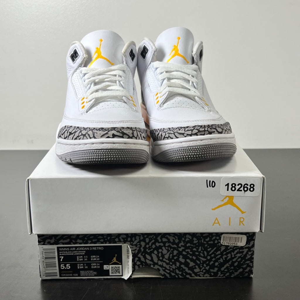 Jordan 3 Retro Laser Orange (Women's) 7W (Lightly Worn Pre-Owned)JordanWhite/Laser Orange-Cement Grey-Black - Image 2