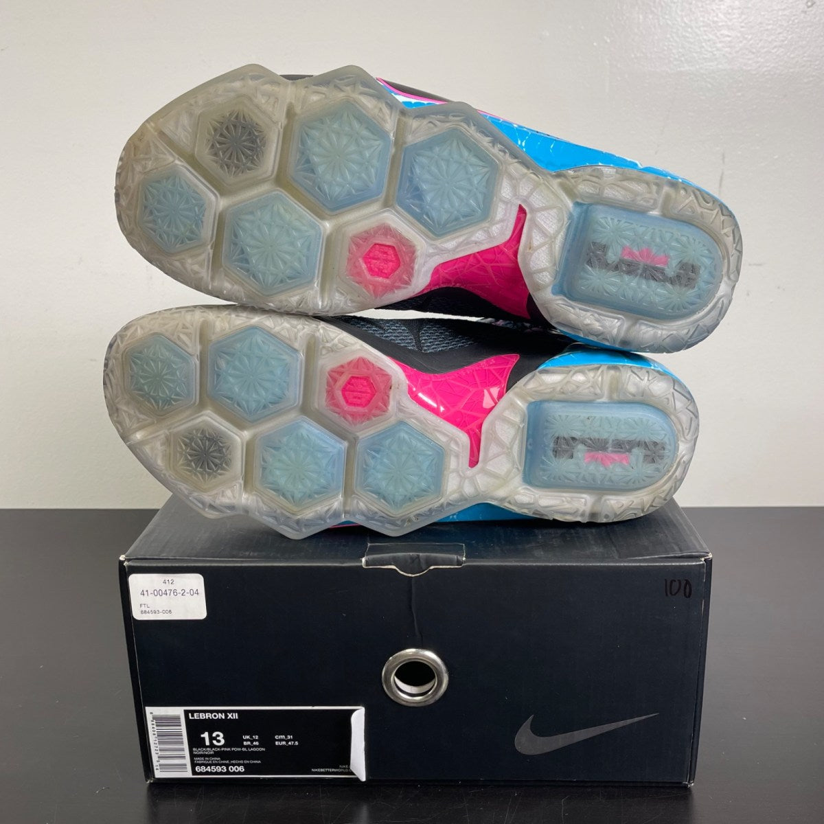 Nike LeBron 12 23 Chromosomes 13 (Moderately Worn Pre-Owned)NikeBlack/Pink Power-Blue Lagoon - Image 5
