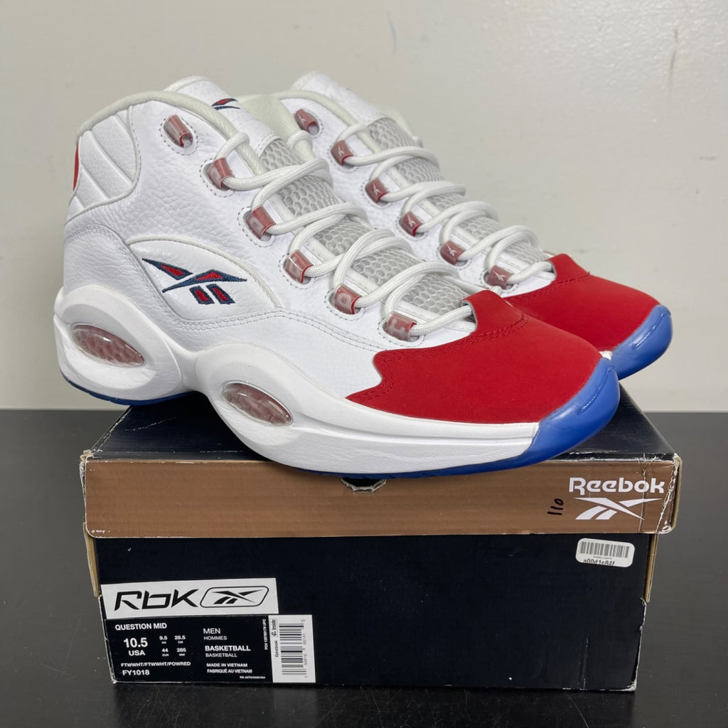 Reebok Question Mid Red Toe 25th Anniversary 10.5 (Moderately Worn Pre-Owned)ReebokWhite/White-Red - Image 1