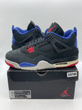 Jordan 4 Retro Rare Air (Gold Lettering) 11.5 (Moderately Worn Pre-Owned)JordanBlack/Fire Red/Deep Royal Blue/Dark Smoke Grey/Tech Grey - Image 1