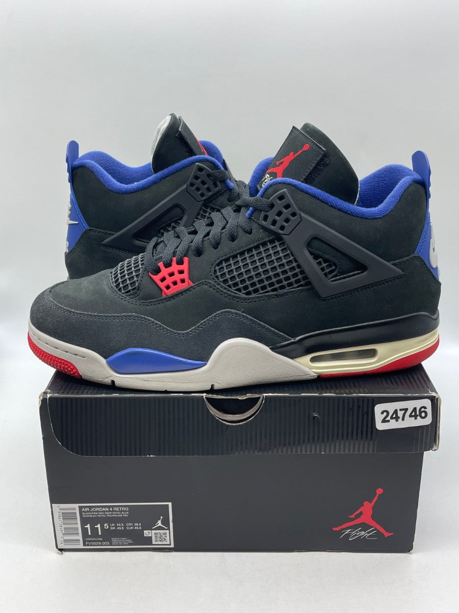 Jordan 4 Retro Rare Air (Gold Lettering) 11.5 (Moderately Worn Pre-Owned)JordanBlack/Fire Red/Deep Royal Blue/Dark Smoke Grey/Tech Grey - Image 1
