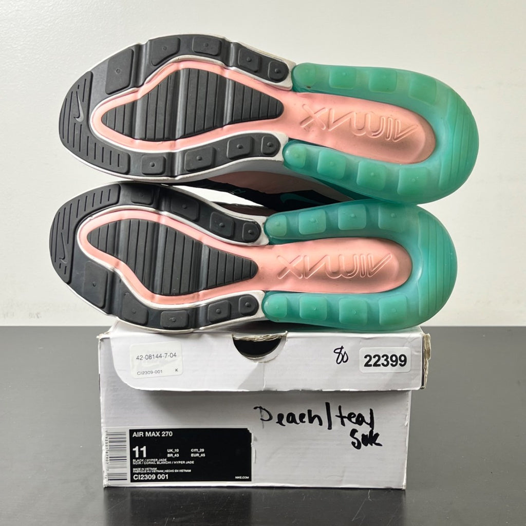 Nike Air Max 270 Have a Nike Day 11 (Moderately Worn Pre-Owned)NikeBlack/Hyper Jade-Bleached Coral-Space Purple - Image 6