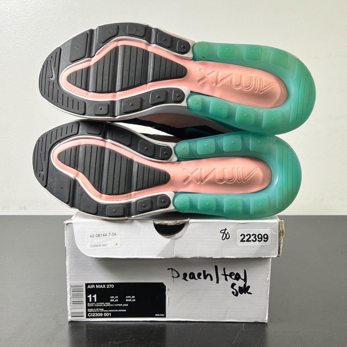 Nike Air Max 270 Have a Nike Day 11 (Moderately Worn Pre-Owned)NikeBlack/Hyper Jade-Bleached Coral-Space Purple - Image 6