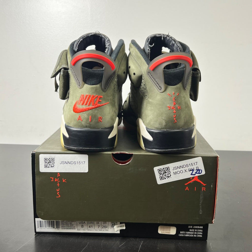 Jordan 6 Retro Travis Scott 8 (Lightly Worn Pre-Owned)JordanMedium Olive/Black-Sail-University Red - Image 4