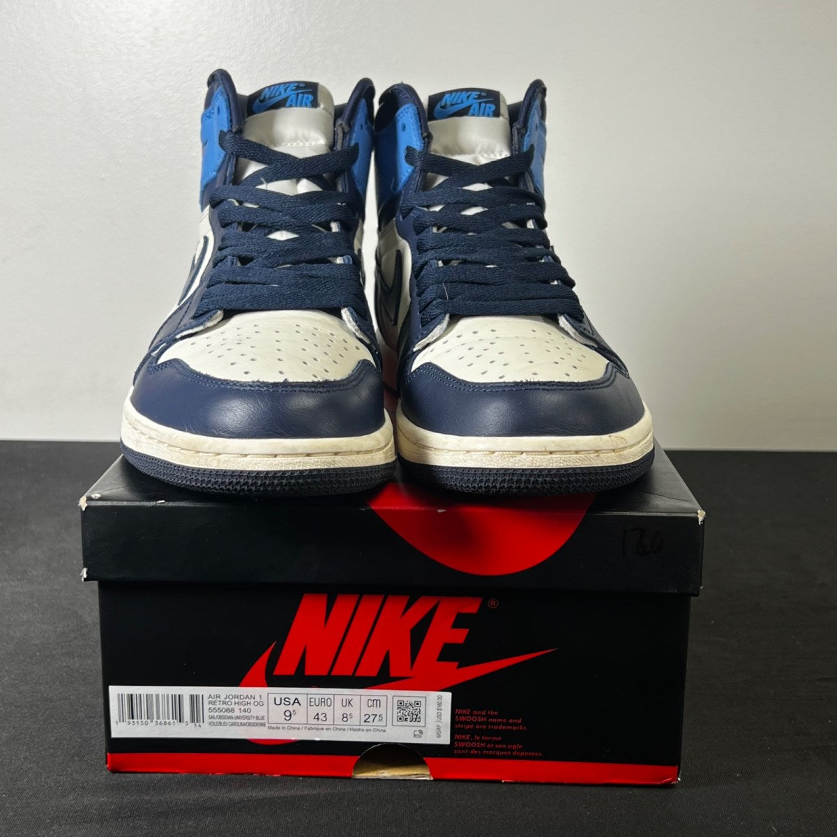 Jordan 1 Retro High Obsidian 9.5 (Lightly Worn Pre-Owned)JordanSail/Obsidian-University Blue - Image 2