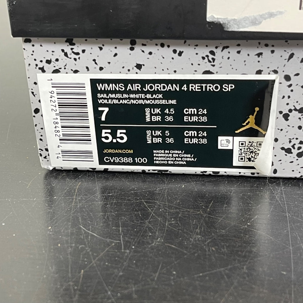 Jordan 4 Retro Off-White Sail (Women's) 7W (Moderately Worn Pre-Owned)JordanSail/Muslin-White-Black - Image 7