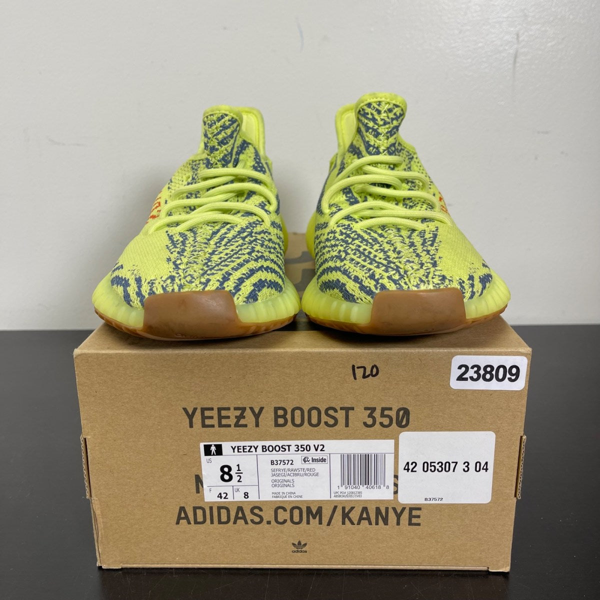 adidas Yeezy Boost 350 V2 Semi Frozen Yellow 8.5 (Moderately Worn Pre-Owned)adidasSemi Frozen Yellow/Raw Steel/Red - Image 2