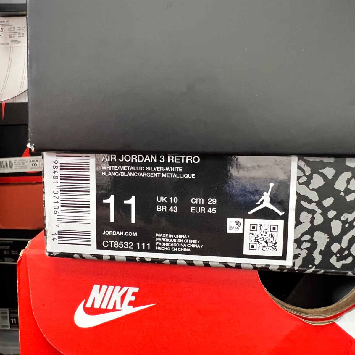 Jordan 3 Retro Pure Money (2025) 11 (Lightly Worn Pre-Owned)JordanWhite/White/Metallic Silver - Image 7