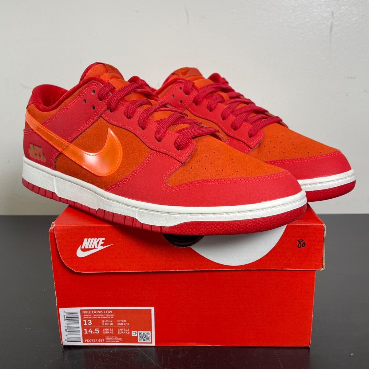 Nike Dunk Low ATL 13 (Moderately Worn Pre-Owned)NikeUniversity Red/Bright Crimson - Image 1