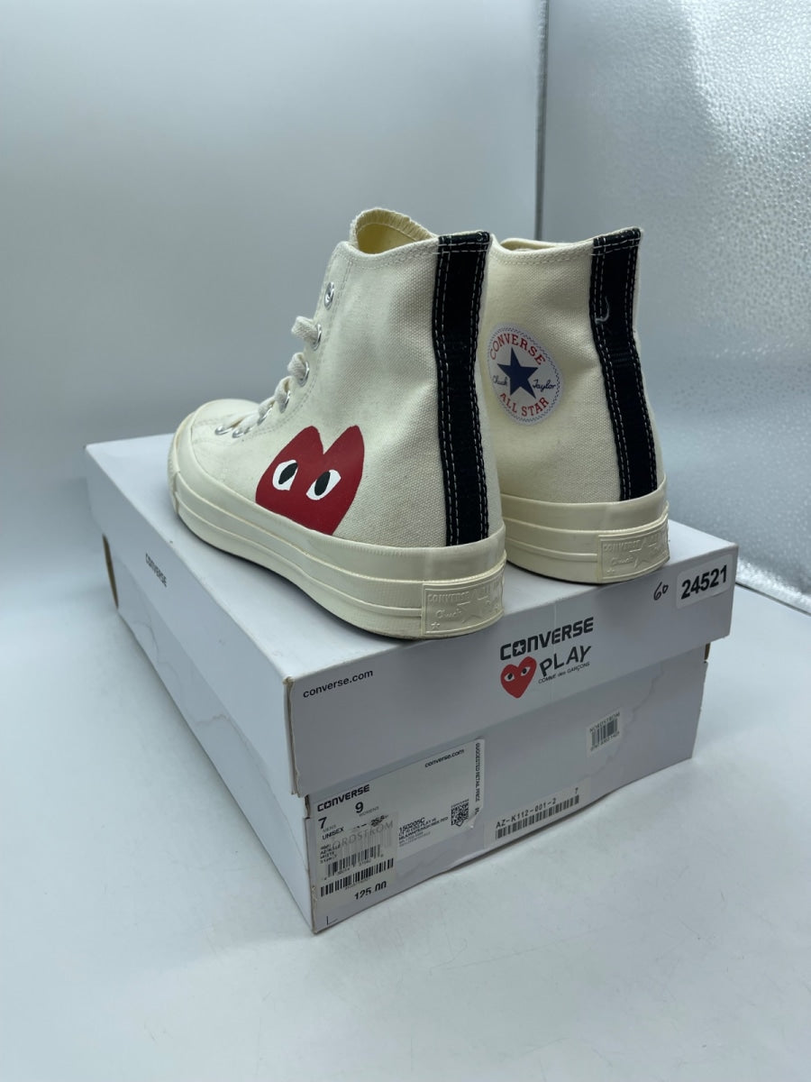 Converse Chuck Taylor All Star 70 Hi Comme des Garcons PLAY White 7 (Moderately Worn Pre-Owned)ConverseMilk/White-High Risk Red - Image 4