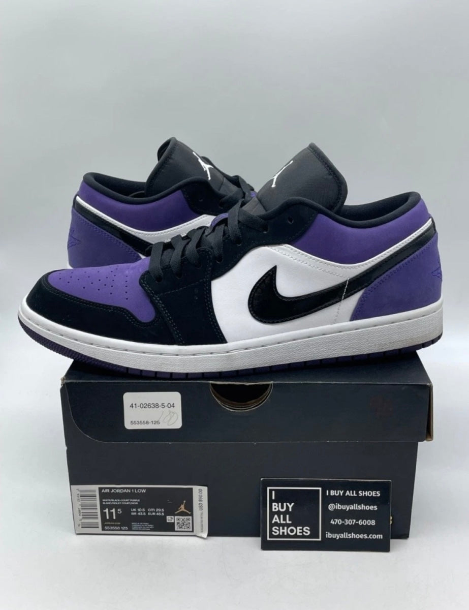 Jordan 1 Low Court Purple 11.5 (Lightly Worn Pre-Owned)JordanWhite/Black-Court Purple - Image 1