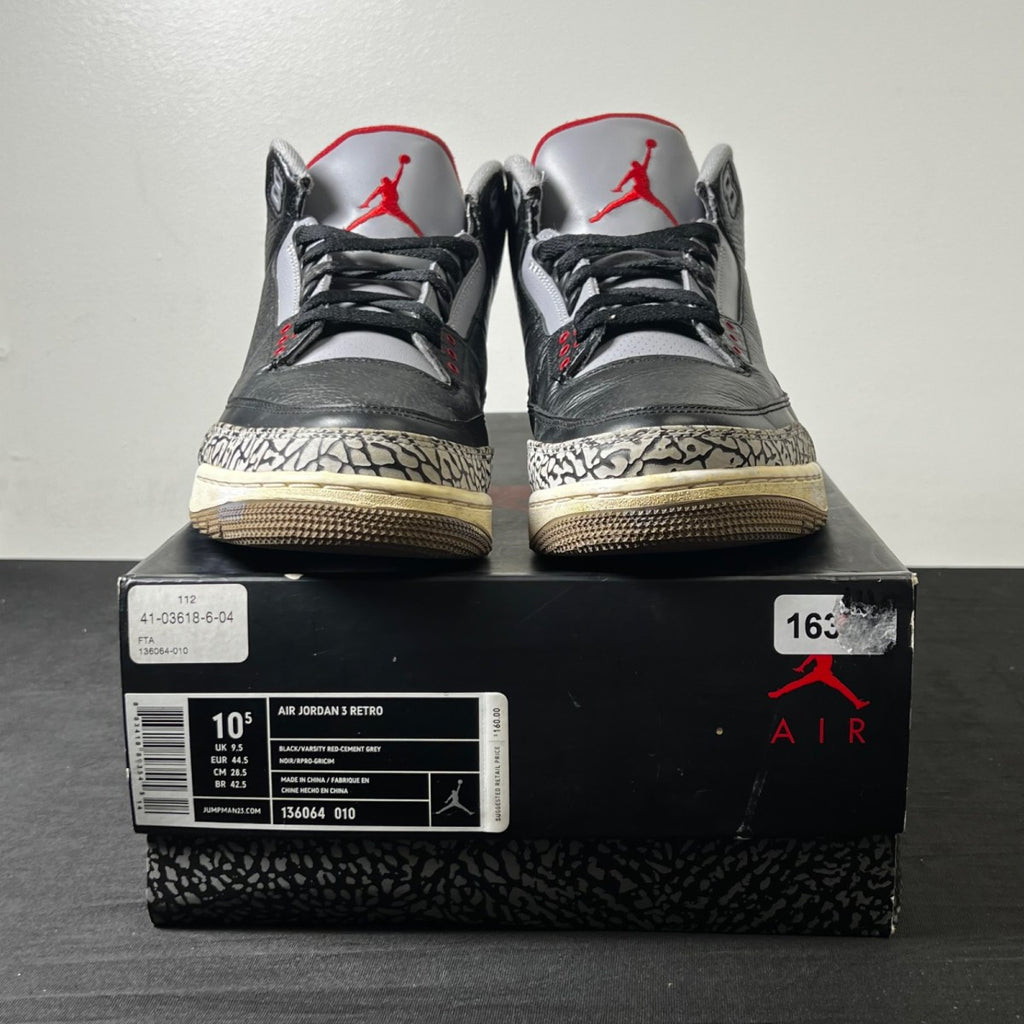 Jordan 3 Retro Black Cement (2011) 10.5 (Heavily Worn Pre-Owned)JordanBlack/Cement Grey-White-Varsity Red - Image 2
