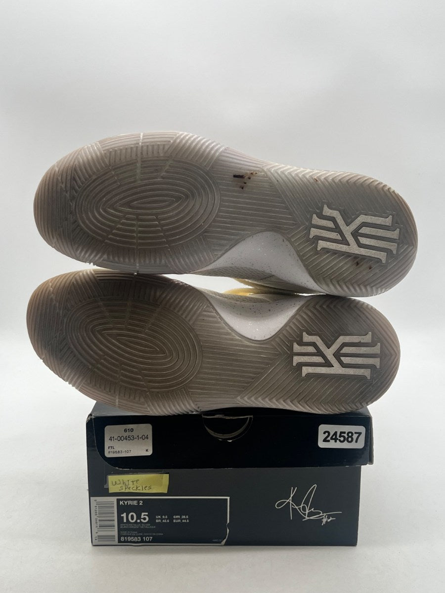 Nike Kyrie 2 Silver Speckle 10.5 (Lightly Worn Pre-Owned)NikeWhite/Metallic Silver-Tour Yellow - Image 6