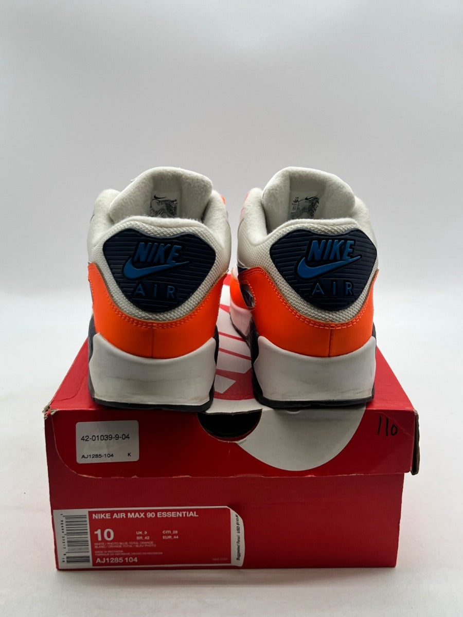 Nike Air Max 90 White Photo Blue Total Orange 10 (Moderately Worn Pre-Owned)NikeWhite/Photo Blue-Total Orange-Midnight Navy-Dark Grey - Image 3