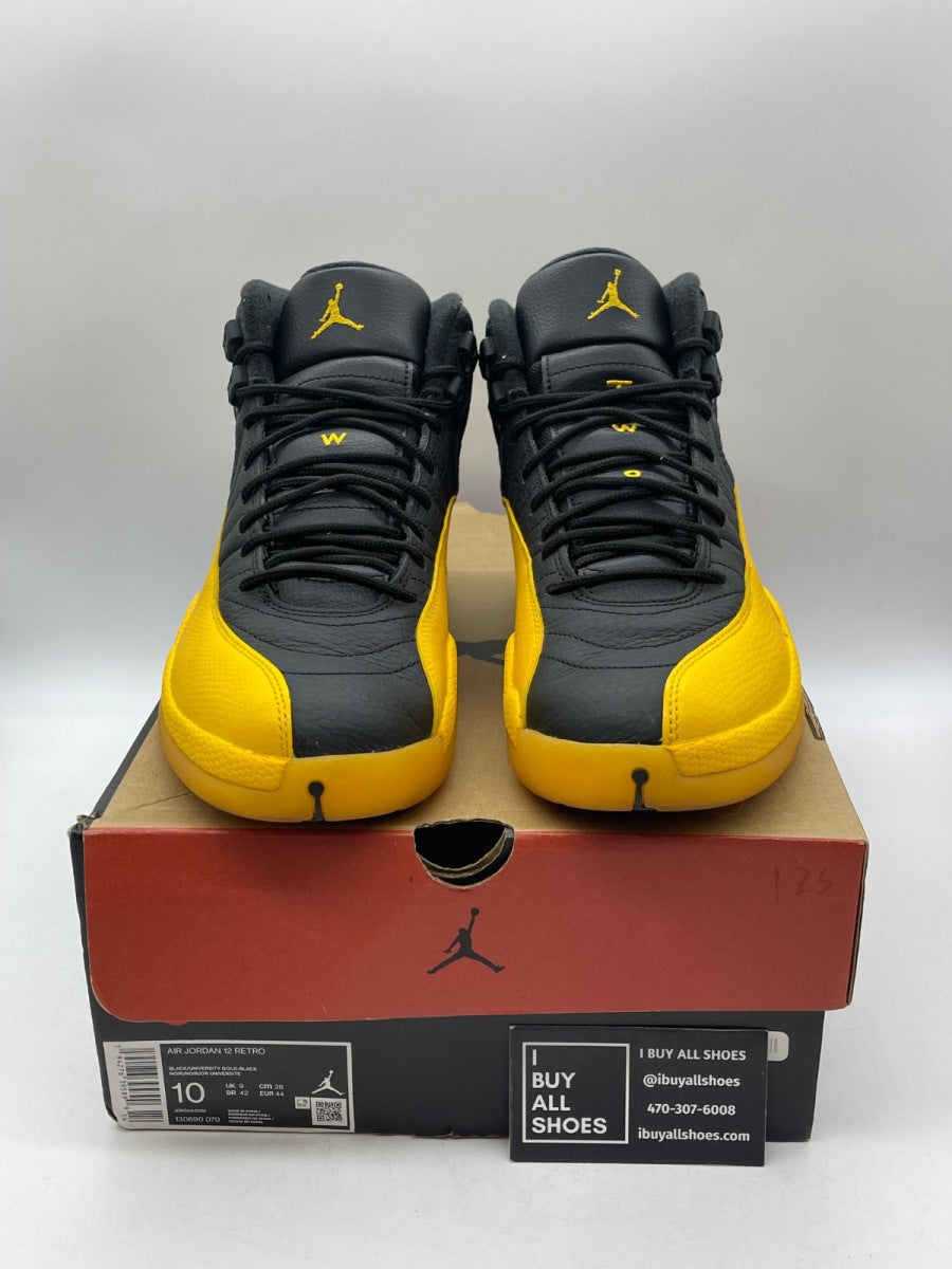 Jordan 12 Retro Black University Gold 10 (Moderately Worn Pre-Owned) - Image 2