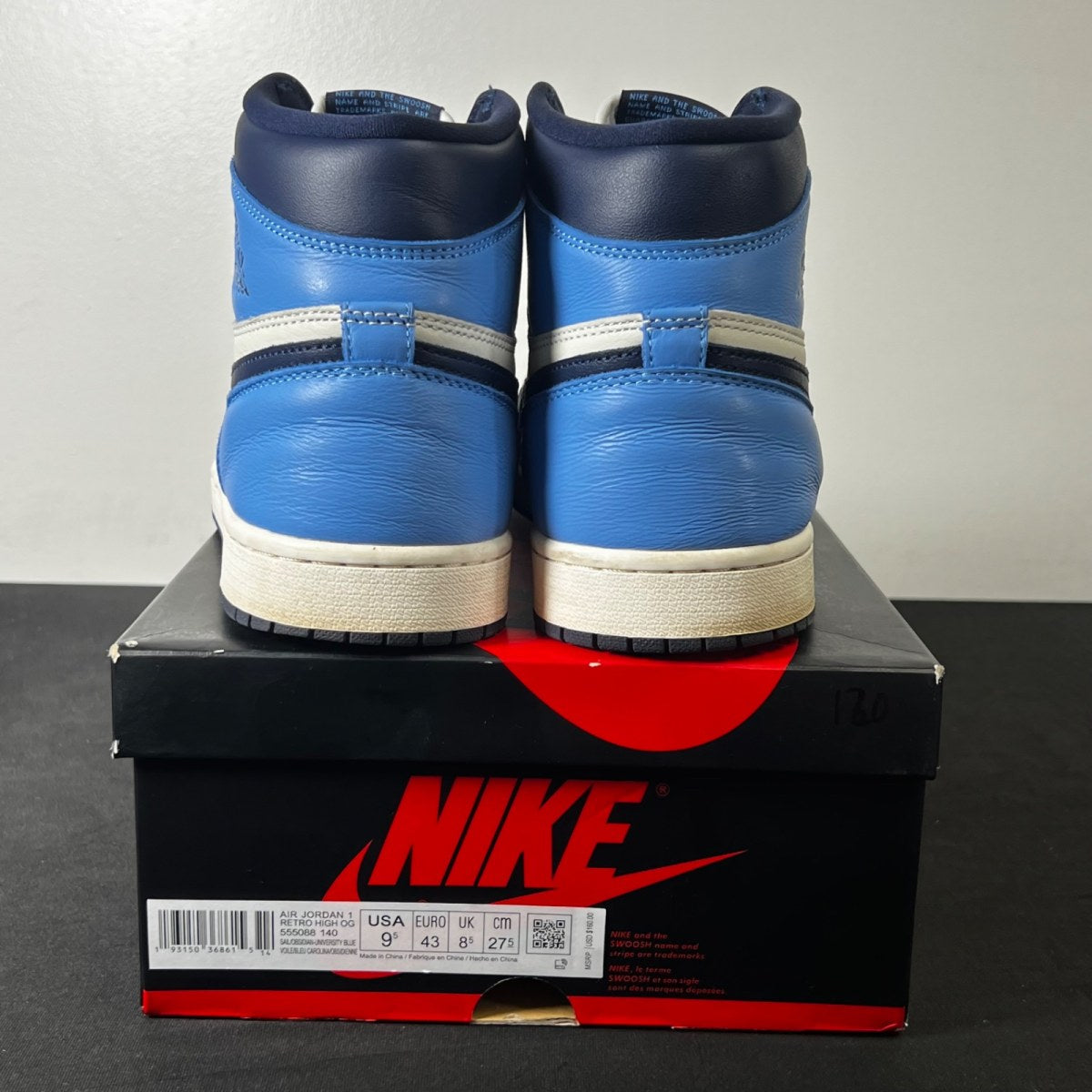 Jordan 1 Retro High Obsidian 9.5 (Lightly Worn Pre-Owned)JordanSail/Obsidian-University Blue - Image 4