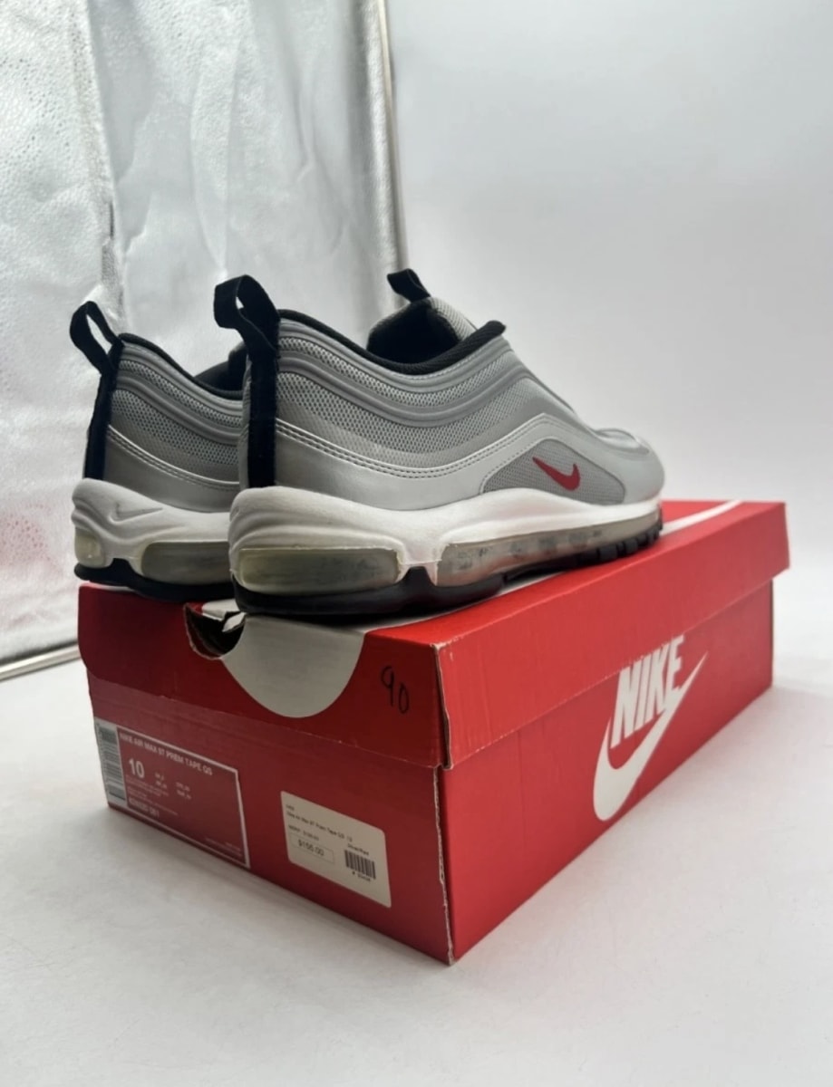 Nike Air Max 97 Tape Silver Bullet 10 (Moderately Worn Pre-Owned)NikeMetallic Silver/Varsity Red-White-Black - Image 5