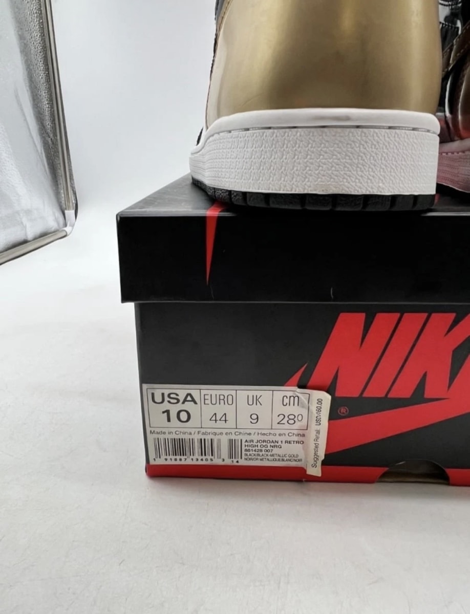 Jordan 1 Retro High NRG Patent Gold Toe 10 (Moderately Worn Pre-Owned)JordanBlack/Metallic Gold-Summit White - Image 6