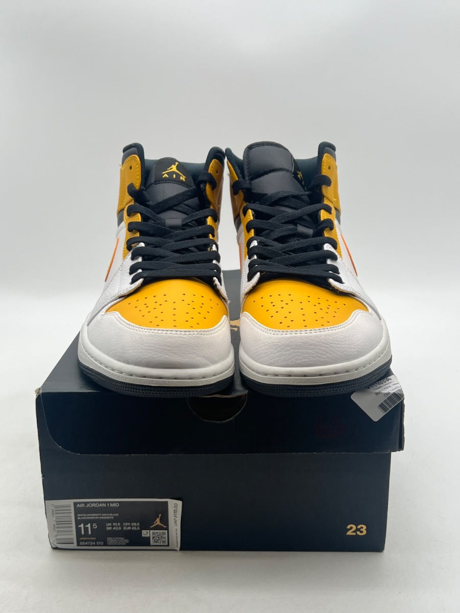 Jordan 1 Mid University Gold 11.5 (Lightly Worn Pre-Owned)JordanWhite/University Gold-Black - Image 2