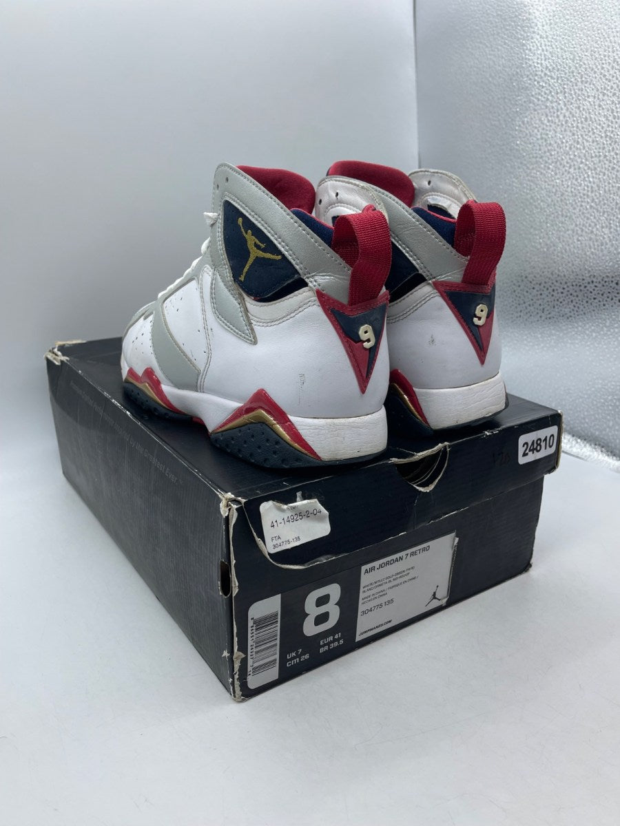 Jordan 7 Retro Olympic (2012) 8 (Moderately Worn Pre-Owned)JordanWhite/Metallic Gold-Obsidian-True Rd - Image 4