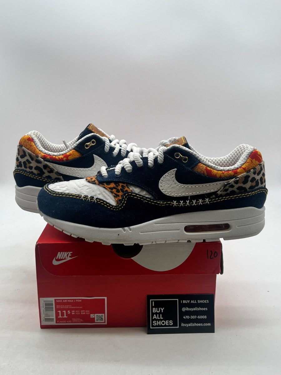 Nike Air Max 1 Premium Denim Leopard 11.5 (Lightly Worn Pre-Owned) - Image 1