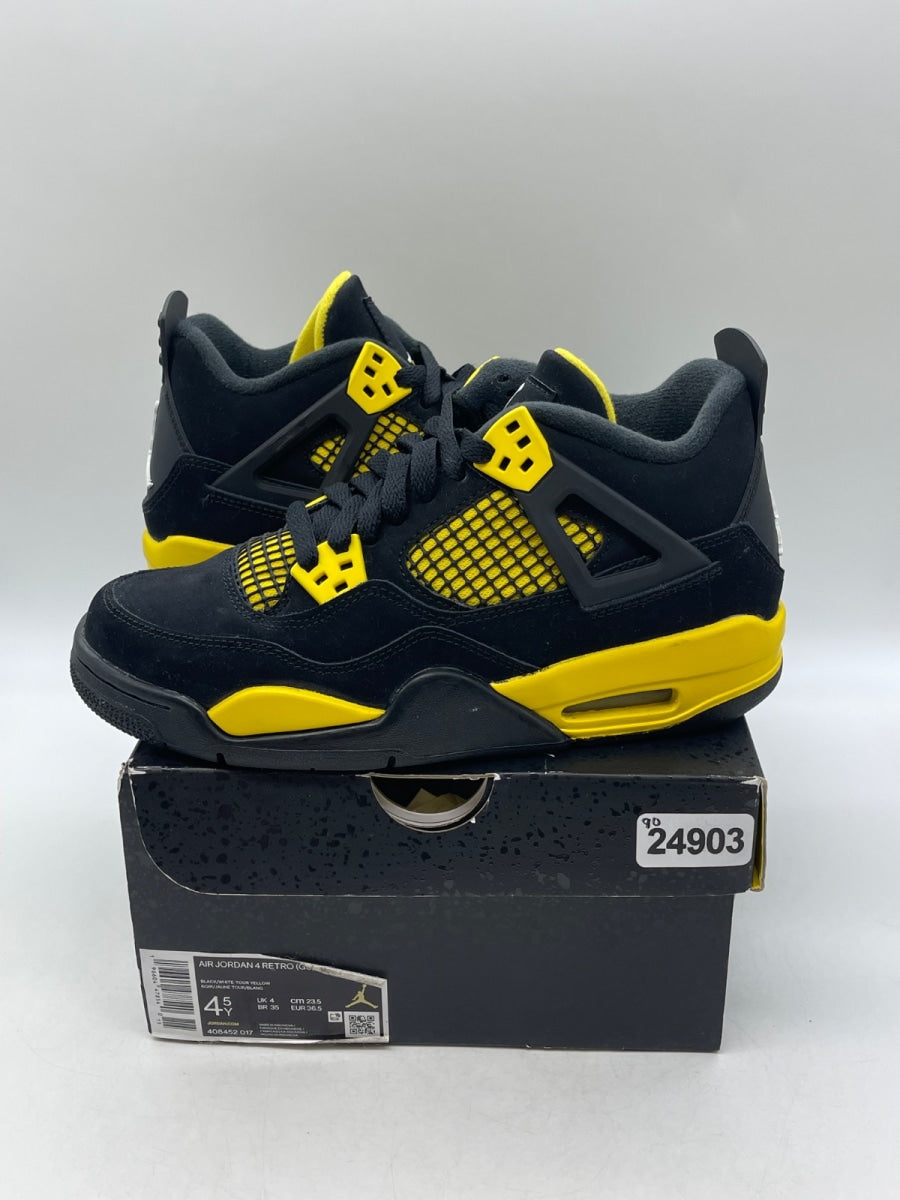 Jordan 4 Retro Thunder (2023) (GS) 4.5Y (Moderately Worn Pre-Owned)JordanBlack/Tour Yellow - Image 1