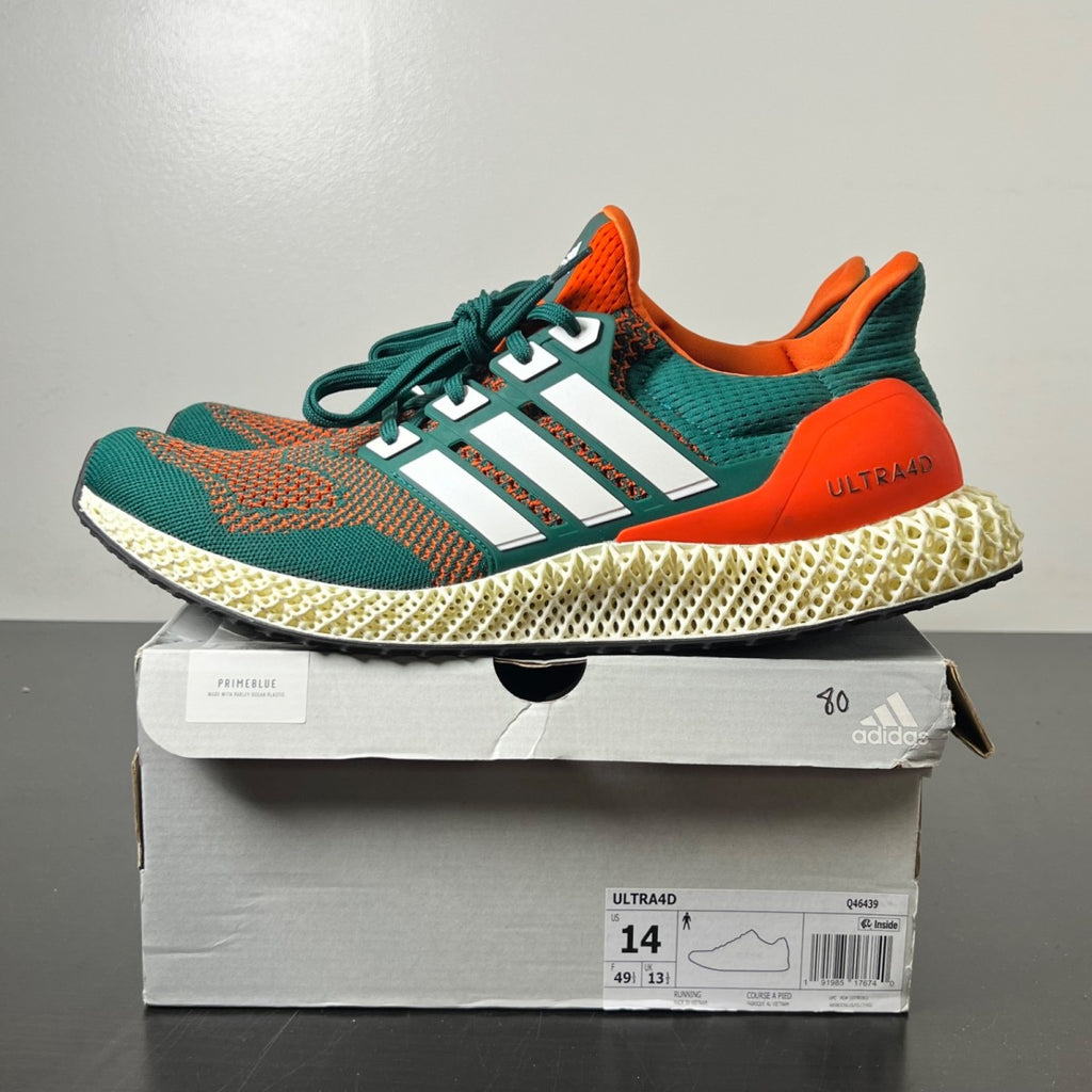 adidas Ultra 4D Miami Hurricanes 14 (Lightly Worn Pre-Owned)adidasCollegiate Green/Footwear White/Collegiate Orange - Image 3