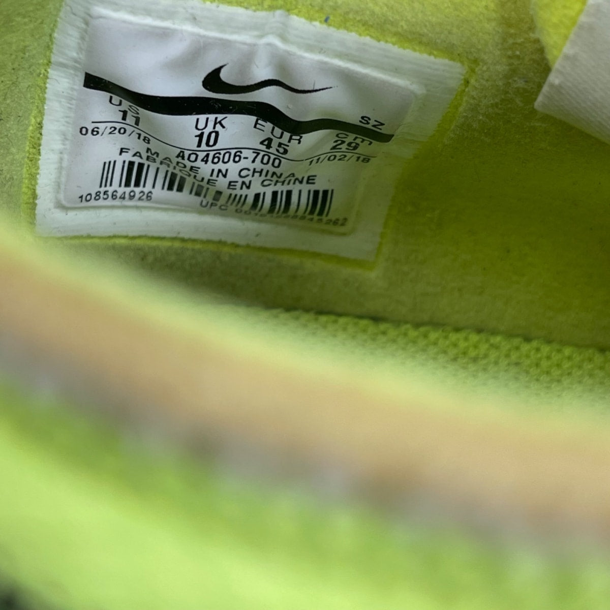Nike Air Force 1 Low Off-White Volt 11 (Moderately Worn Pre-Owned)NikeVolt/Hyper Jade-Cone-Black - Image 6