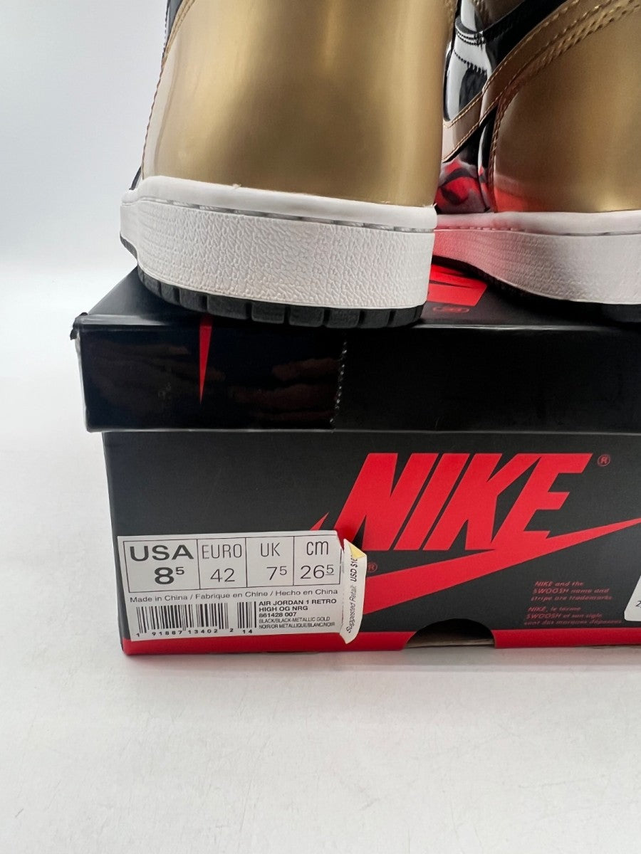 Jordan 1 Retro High NRG Patent Gold Toe 8.5 (Lightly Worn Pre-Owned)JordanBlack/Metallic Gold-Summit White - Image 6