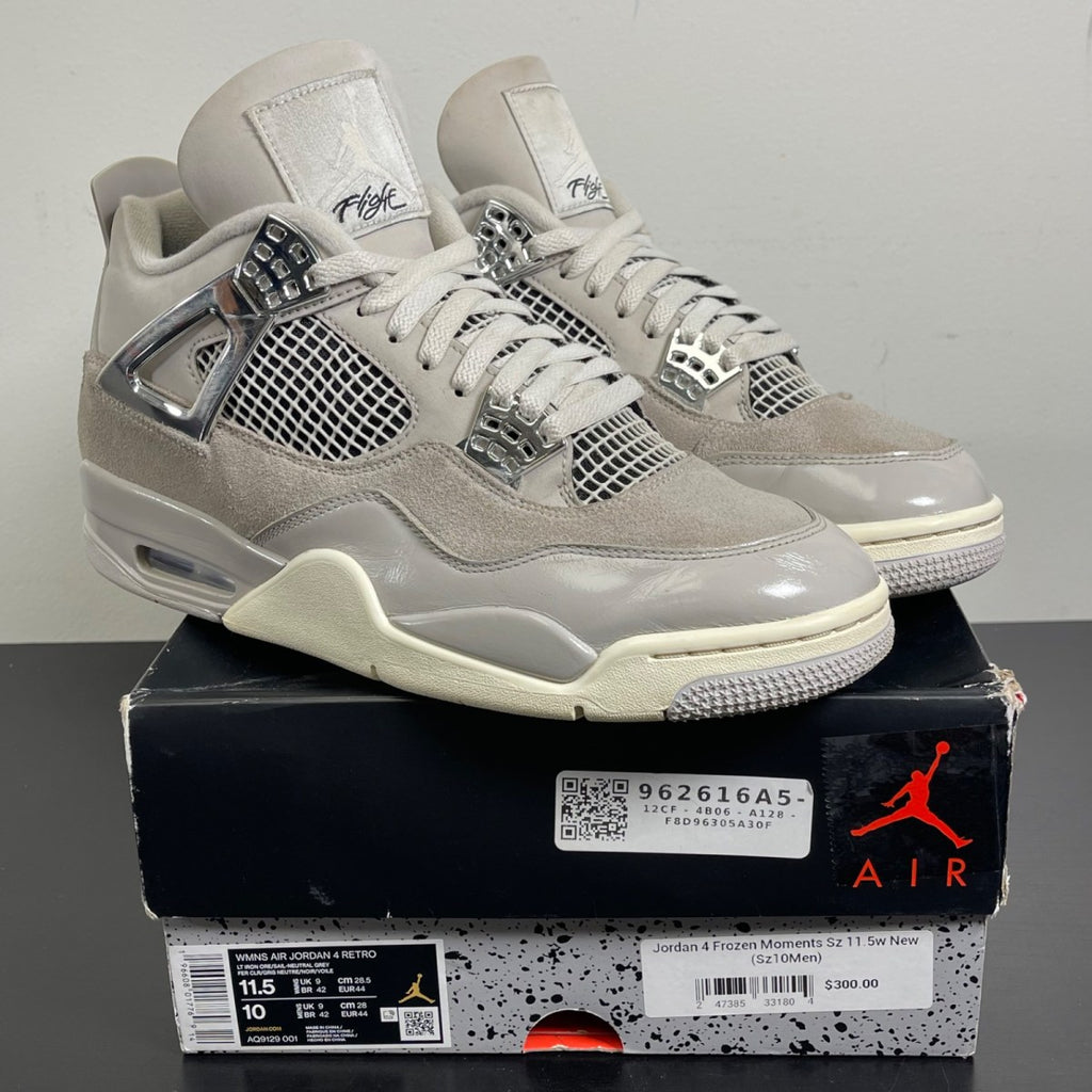Jordan 4 Retro Frozen Moments (Women's) 11.5W (Moderately Worn Pre-Owned)JordanLight Iron Ore/Sail-Neutral Grey-Black-Metallic Silver - Image 1