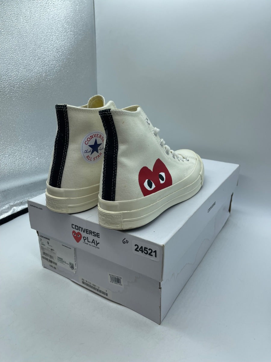 Converse Chuck Taylor All Star 70 Hi Comme des Garcons PLAY White 7 (Moderately Worn Pre-Owned)ConverseMilk/White-High Risk Red - Image 5