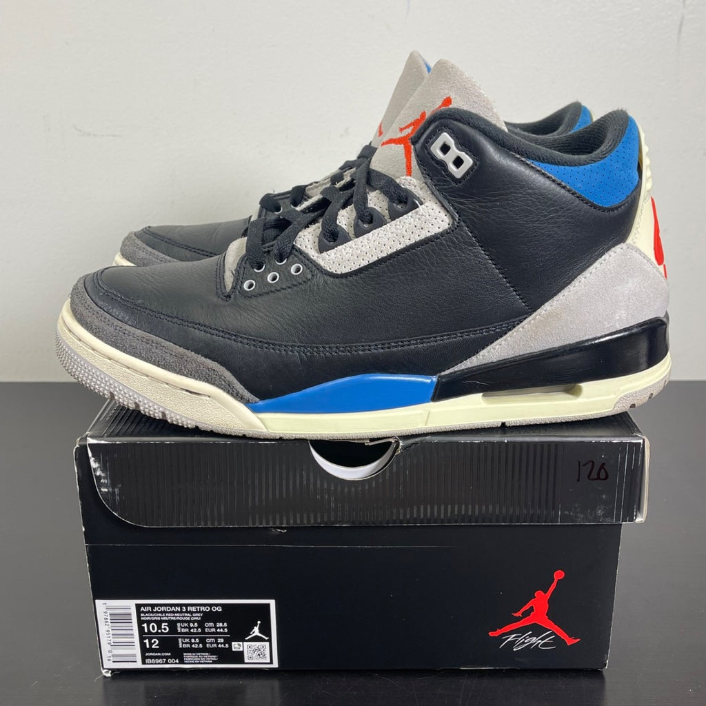 Jordan 3 Retro OG Rare Air 10.5 (Moderately Worn Pre-Owned)JordanBlack/Chile Red/Neutral Grey/Military Blue/Coconut Milk - Image 3
