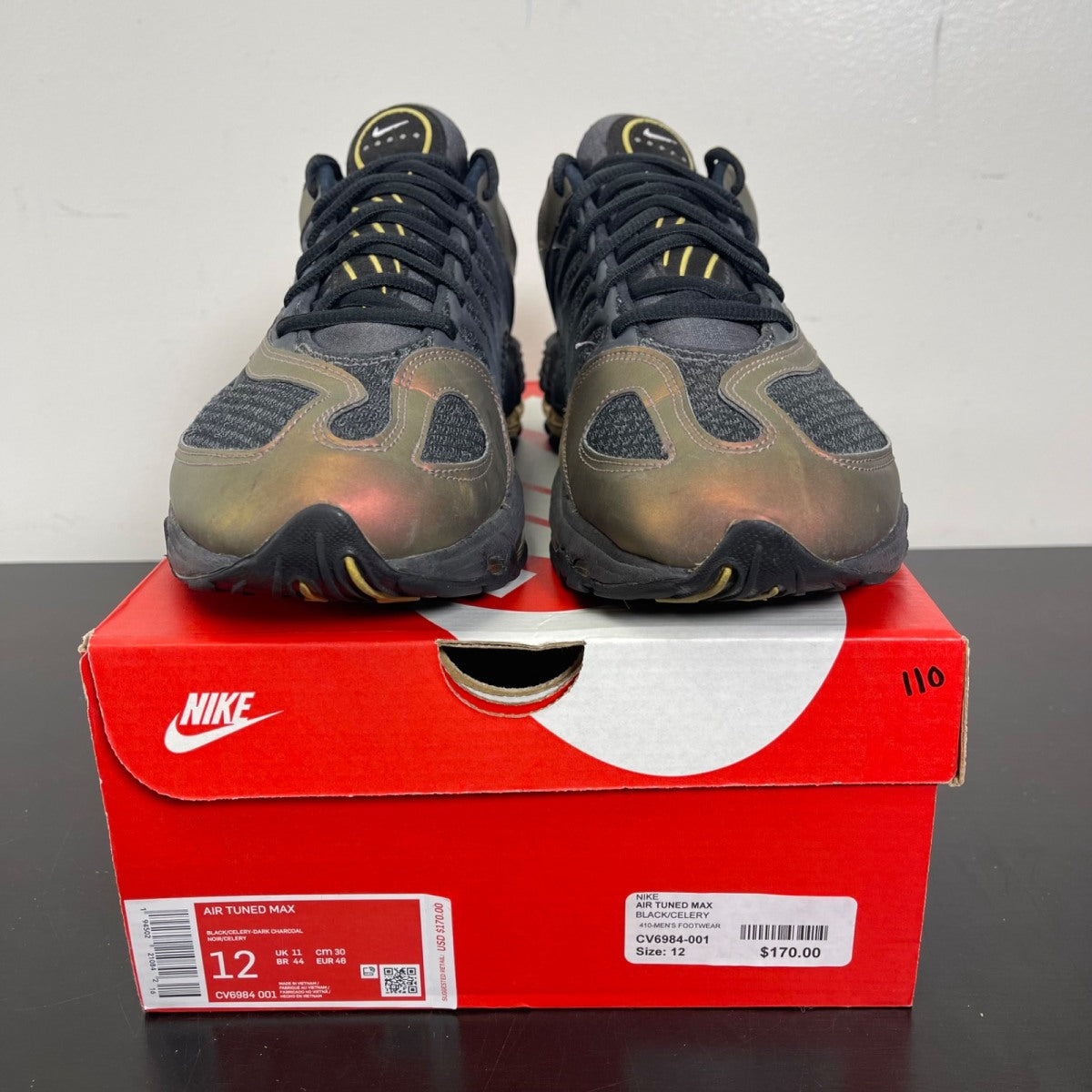 Nike Air Tuned Max Celery 12 (Moderately Worn Pre-Owned)NikeDark Charcoal/Celery-Saturn Red - Image 2