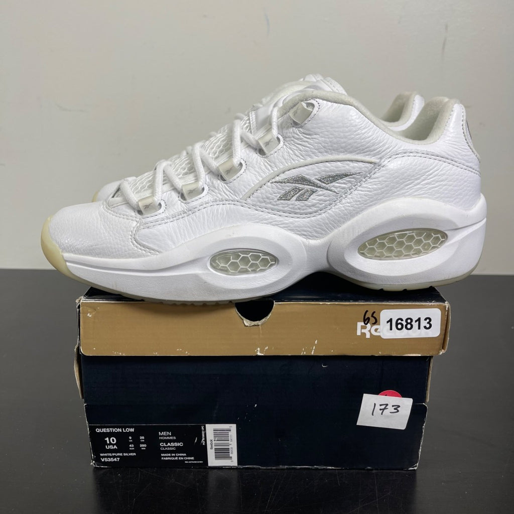 Reebok Question Low White Pure Silver 10 (Moderately Worn Pre-Owned)ReebokWhite/Pure Silver - Image 3