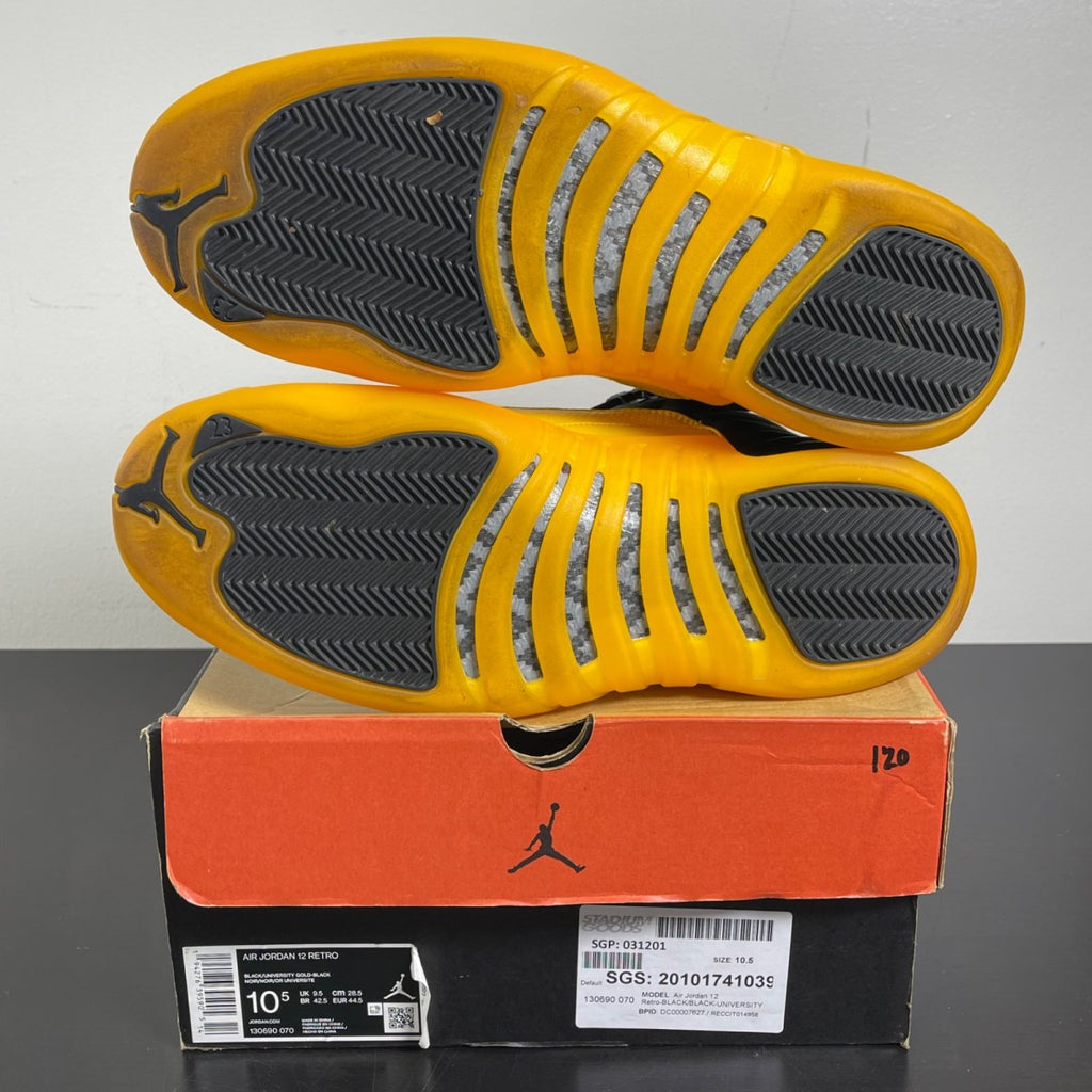 Jordan 12 Retro Black University Gold 10.5 (Moderately Worn Pre-Owned)JordanBlack/University Gold - Image 5