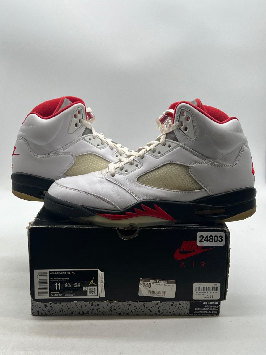 Jordan 5 Retro Fire Red Silver Tongue (2020) 11 (Moderately Worn Pre-Owned)JordanWhite/Black-Metallic Silver-Fire Red - Image 1
