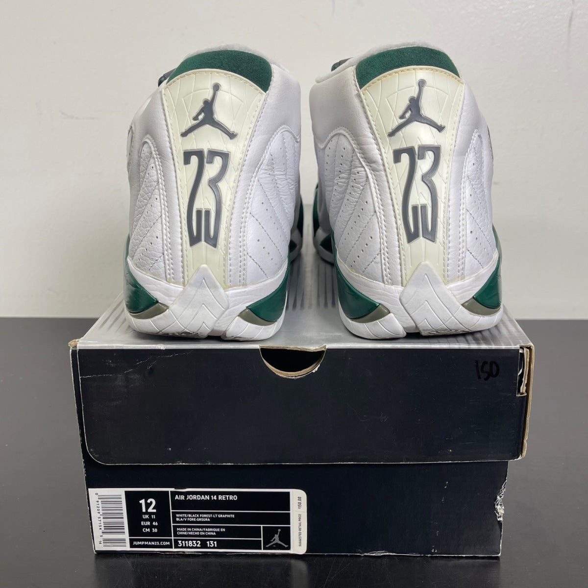Jordan 14 Retro White Forest Green 12 (Moderately Worn Pre-Owned)JordanWhite/Black-Deep Forest Green-Graphite - Image 4