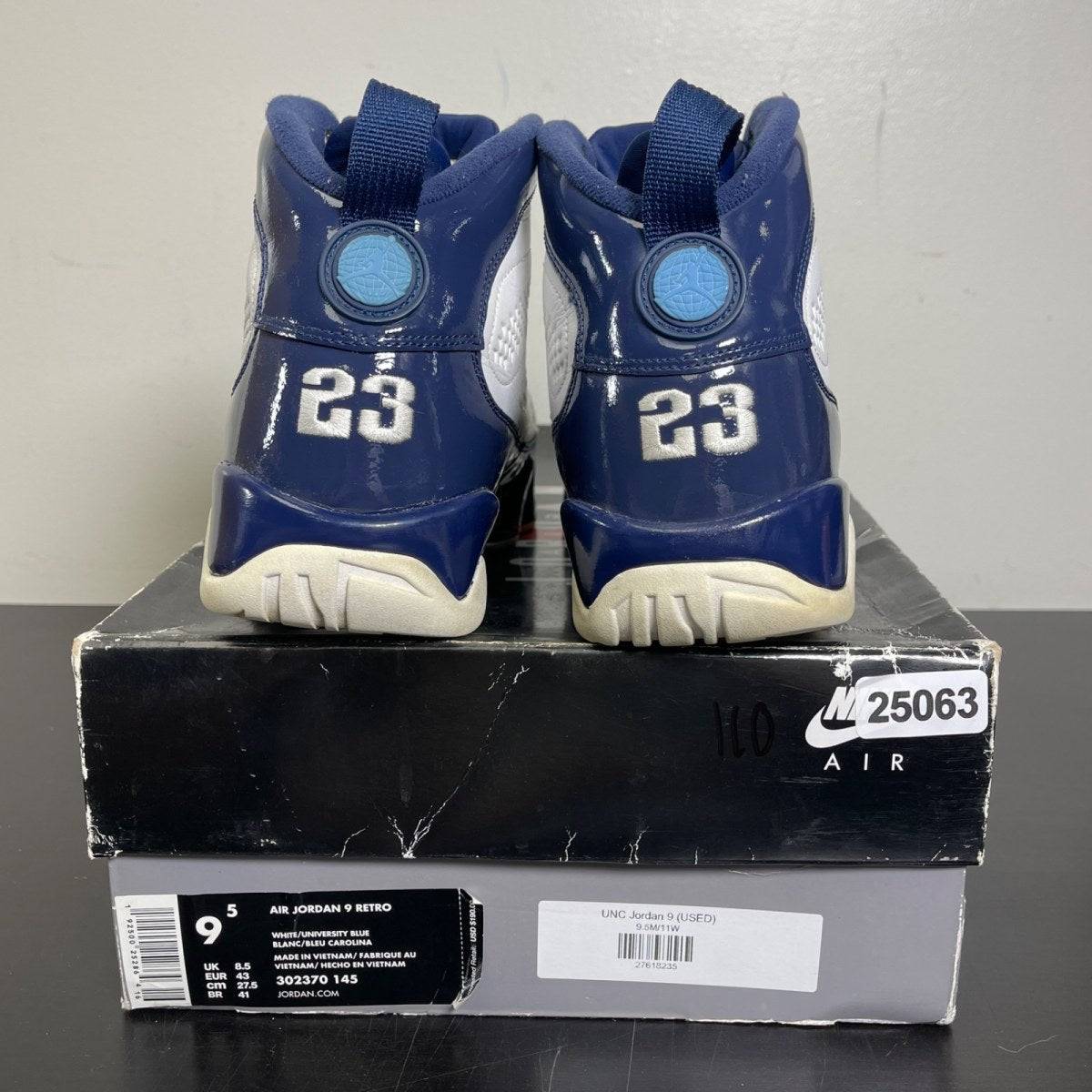 Jordan 9 Retro Pearl Blue 9.5 (Moderately Worn Pre-Owned)JordanWhite/University Blue-Midnight Navy - Image 4