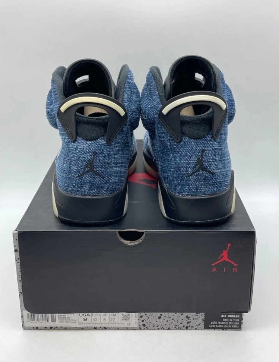 Jordan 6 Retro Washed Denim 9 (Lightly Worn Pre-Owned)JordanWashed Denim/Sail-Varsity Red-Black - Image 5